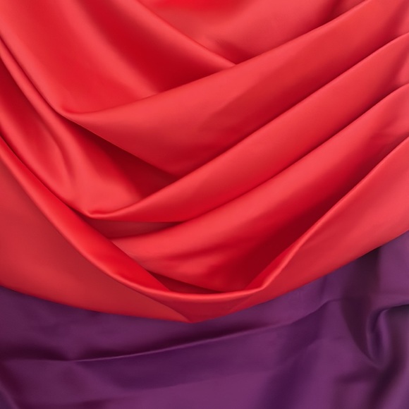 Coral and purple color block cocktail dress - Picture 4 of 6